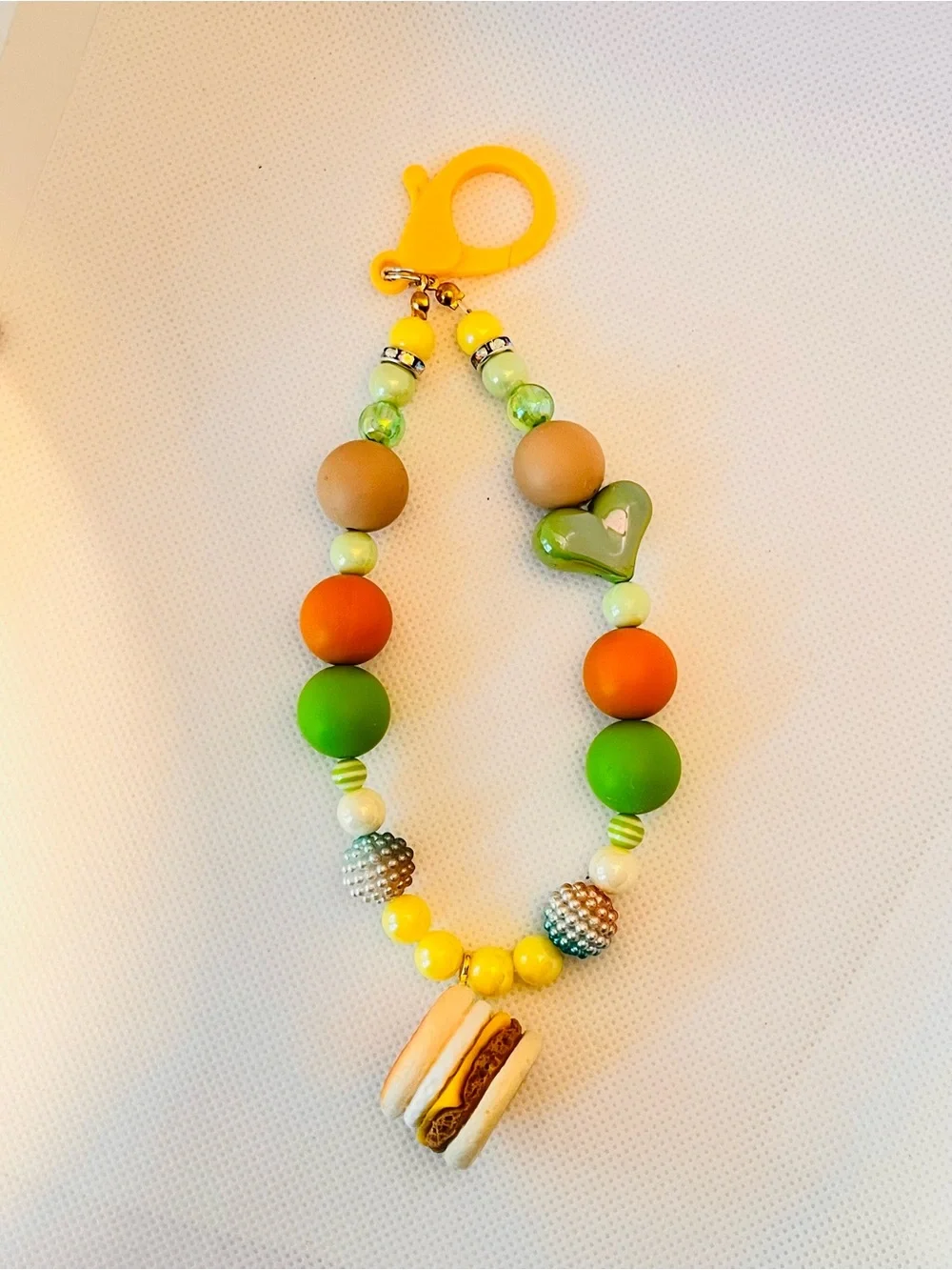 Beaded Phone/key Chain with Mini Breakfast sandwich Charm - Kawaii